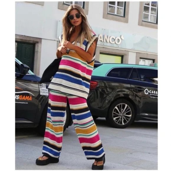 ZARA Multicolored Oversized Knit Pants - Picture 1 of 11